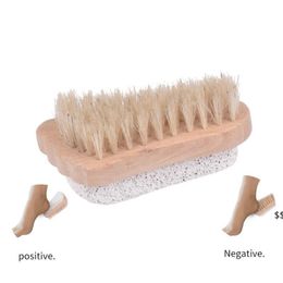 Foot Brush Exfoliating Dead Skin Remover Wooden Brush with Natural Bristle and Pumice Stone Foot Brush Massager JNB16398