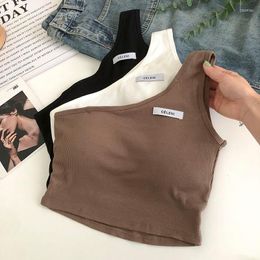 Women's Tanks Chic Spicy Women Camisole Oblique Shoulder Summer Asymmetrical Crop Top Woman Vest Basic Cut Out Cami Bra Tank Tops Drop