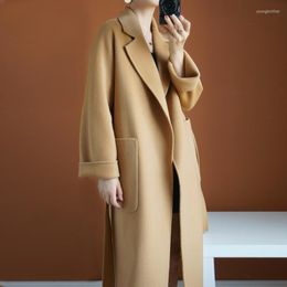 Women's Wool Double Sided Loose Long Coat Women Korean Fashion Thick Solid Elegant Cashmere Winter Jacket