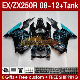 Injection Fairings & Tank For KAWASAKI NINJA EX250R ZX250R 2008 2009 2010 2011 2012 ZX250 EX250 R 163No.115 ZX-250R 08-12 EX ZX 250R 08 09 10 11 12 OEM Fairing cyan flames