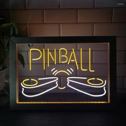 Party Decoration Pinball Machine Game Room Illuminated Dual Color LED Neon Sign Po Frame Creative Table Lamp Bedroom Desk Wood 3D Night