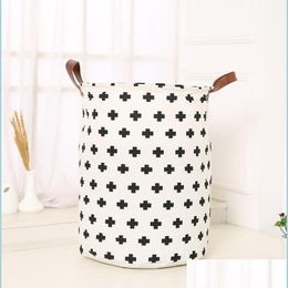 Storage Baskets Toys Storage Bucket Children Room Clothing Storages Basket Handle Canvas Simple Black White Home Decoration Drop Deli Dhvkr