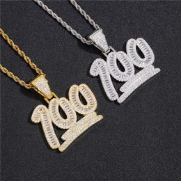 100 Cent Pendant Iced Out T Square Diamond Micro Set Zircon Necklace Gold Silver Plated Jewellery