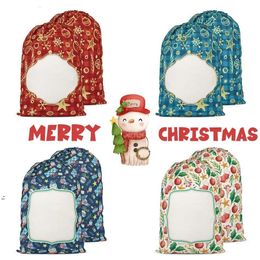 Sublimation Santa Sacks Christmas Decoration Personalized Buffalo Plaid Sublimation Drawstring Candy Bags by sea BBB16449