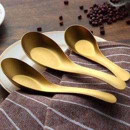 Stainless Steel Soup Spoons Gold Cooked Rice Scoop Children Kids Dinner Tableware Kitchen Accessories BBB16406