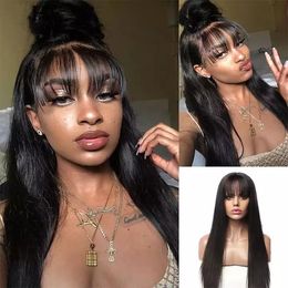 Peruvian Virgin Straight Human Hair Wigs with Bangs 150% Density None Lace Front Wigs Glueless Full Machine Made for Women Diva1