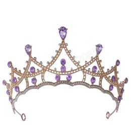 Purple Crystal Wedding Tiaras and Crowns for Women Hair Accessories Trendy Prom Hair Jewelry Party Bridesmaid Gift