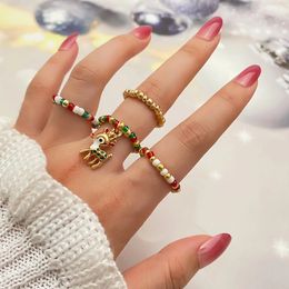 Colourful Band Rings Set for Women Men Deer Santa Claus Christmas Tree Pendant Finger Ring Christmas Gift Fashion Jewellery