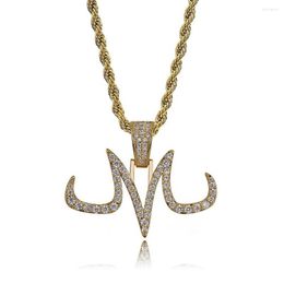 Pendant Necklaces M Sign & Necklace 18k Gold Plated Lab Diamond Iced Out Chain Bling Fashion Hip Hop Jewellery