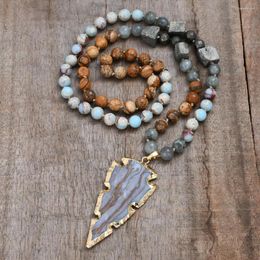 Pendant Necklaces Luxury Women Necklace Natural Stones With Gilded Arrowhead Girls Mixed Beads Lariat Drop