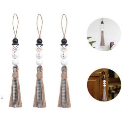 Christmas Decoration Pendant White Snowman 20MM Wooden Beads Tassel Beaded Pendant Home Accessories BBB16470