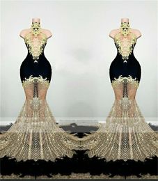 Black Feathers Prom Party Dresses 2023 High Neck Gold Lace Plus Size Formal Evening Occasion Gowns For Black Girl vestidos