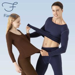 Men's Sleepwear Flarixa New Double-Sided Sanding Thermal Underwear Set Seamless Autumn Clothes Long Johns for Women Warm Winter Thermo Lingerie T221017