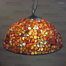 Pendant Lamps 16inch Boutique Antique Agate Jade Suspended Luminaire E27 110-240V Chain Lights For Home Parlour Dining Room