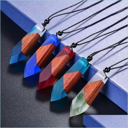 Pendant Necklaces New Creative Ocean Solidified Wood Resin Necklace Retro Adjustable Solid Pendant Sweater Chain Drop Delivery 2021 Dhuo4