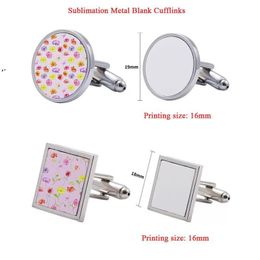 DIY Sublimation Blank Cufflinks Party Favour Metal Round Square Heat Transfer Cufflinks Clip Personalised Gift GCB16472