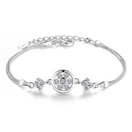 Round Crystal Bracelets Charm Fashion Silver Color Jewelry