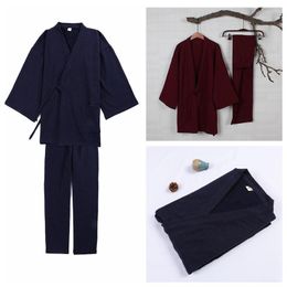 Men's Sleepwear Japanese Traditional Style Autumn & Winter Loose Thick Pajamas Pants Set Men's Sleep Lounge Kimono Yukata Bathrobe