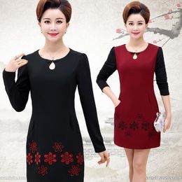 Casual Dresses Women Simple One Piece Dress 2022 Autumn Winter Hollow Out O-neck Long Sleeve Knee-length Elegnat Mother Vestidos