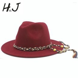 Berets Women Men's Wool Felt Water Repellent Outback Fedora Hat With Wide Brim Jazz Godfather Cap Size 56-58CM S20