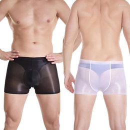 Underpants Oil Gloosy Shiny U Convex Pouch Boxers Ultra Thin Transparent Men Underwear Sexy Fetish Gay Seamless Nylon Lingerie