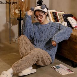 Women's Sleep Lounge O-neck Long Sleeve Pyjama Sets Women Basic Coral Velvet Lovely Nightwear Female All-match Chic Winter Couples Fluffy Thermal Ins T221017