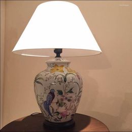 Table Lamps Coral Flower And Bird Ceramic Lamp Hand-Painted Crack Glaze Living Room