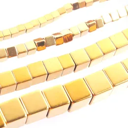 WOJIAER 2mm Non-Magnetic Materials Hematite Gold Square Loose Beads For Necklace Jewellery Making Accessories 15.5" BL327