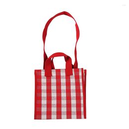 Evening Bags Women Plaid Canvas Tote Bag Retro Girls Large Carrying Lunch Box Shoulder Shopping Red Blue Color Drop Wholesale