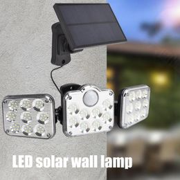 Outdoor LED 3 Head Motion Sensor Remote Control Lamp Solar Light Flood Panel Wall Decorative