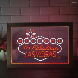 Party Decoration Welcome To Las Vegas Casino Beer Bar 2 Colour Display Po Frame Creative Table Lamp Bedroom Desk Wood 3D Night Light