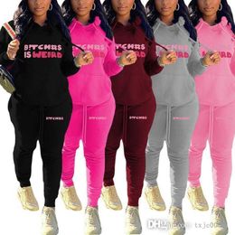 Winter Plus Size S-4XL Women Active Tracksuits Classic Hoodie Sweatshirts 2 Piece Set Fashion Letter Printed Hooded Sportswear