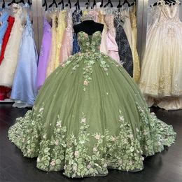 Mint Green Princess Quinceanera Dresses 2023 Handmade Pearls Vestidos De 15 Anos lace-up Corset Sweet Prom Dress For Birthday