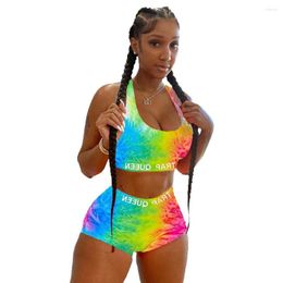 Women's Tracksuits Tie Dye Bodycon Women Matching Set Sleeveless Fashion Casual Two Piece Outfits Basic Crop Top And Biker Shorts Sets 2022