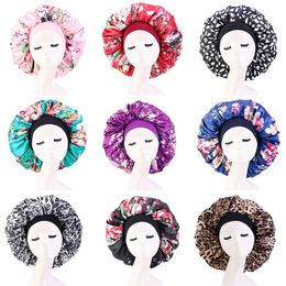 Extra large print double layer satin bonnet Sleep Cap Hair Cover Silk Satin Nightcap for Women Curly Long Turban