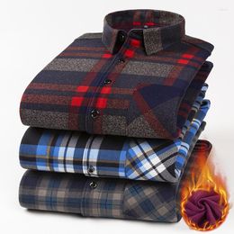 Men's Dress Shirts 2022 Plaid Winter Plush Shirt And Thick Double-sided Velvet Warm Underwear For Middle-aged Elderly People