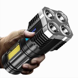 Flashlights Torches Multifunctional Bright Flashlight Outdoor Led Portable USB Rechargeable Flashlight Waterproof Led Flashlight With Cob Side Light L221014