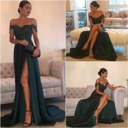 Vestidos Evening A-Line Chiffon Alta Dividir Recorte Side Slit Lace Top Sexy Formal Hot Party Dresses Prom Dress