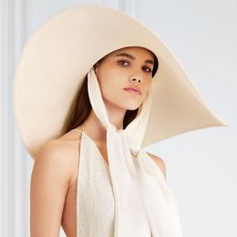 Wide Brim Hats Women Summer White 25cm OVERSIZED Sun Hat Soft Silk Ribbon Tie Floppy Cap Giant Beach Straw Kuntucky