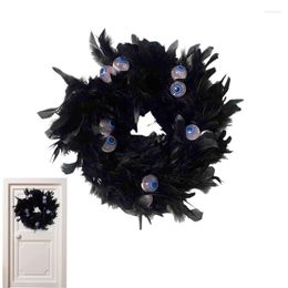 Decorative Flowers Black Halloween Wall Wreath Feathers Wreaths With Blue Eyes Front Door Decor Autumn For Party Supplies Po