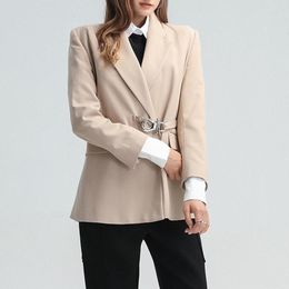 Women's Suits Elegant Metal Buckle Lock Belted Waist Women Suit Blazer OL Fashion Jacket