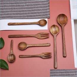 Spoons Eco Friendly Natural Wooden Spoon Coffee Tea Stirring Dessert Cake Wood Forks Children Adt Soup Spoons Fork Drop Delivery 2022 Dhieq