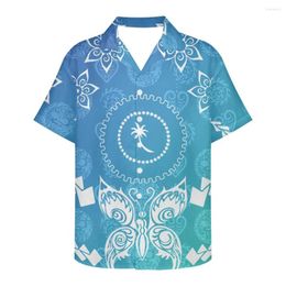 Men's Casual Shirts HYCOOL Chuuk Polyneian Tribal Men Clothing Royal Blue Butterfly Hawaiian Shirt Stretchy Polyester