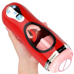 Beauty Items Verwarmde Vagina Echte Kut Speeltjes Voor Mannen Tong Likken Massager Man Masturbatie Cup Vibrator Eikel Zuigen Erotische