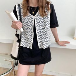 Women's Vests Summer Hollow Out Crochet Lace Crop Top Knitted Vest Womens Sleeveless Jacket Cardigan Boho Bohemian Waistcoat Short Coat