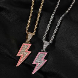 Fashion Iced Out Lightning Pendant Necklace Gold Silver Plated with Rope Chain