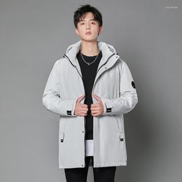 Men's Down Winter Jacket 90% White Duck Korea Style Cargo For Men Windbreaker Solid Coat Hooded Parkas