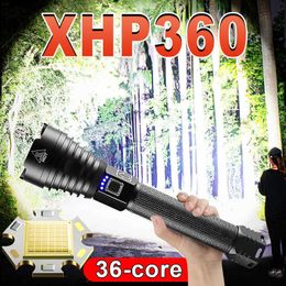 Linterias antorchas XHP360 LED LIGLA 18650 Torcha recargable USB potente luz de flash táctico Lámpara de mano impermeable Linterna de caza L221014