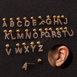 A-Z Letter Stud Earrings Tragus Cartilage Helix Stainless Steel Initials Name Alphabet Earring for Women Ear Piercing Jewellery