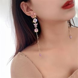 Dangle Earrings FYUAN Beautiful Butterfly Drop For Women Long Tassel Purple Crystal Weddings Engagement Jewelry Gift